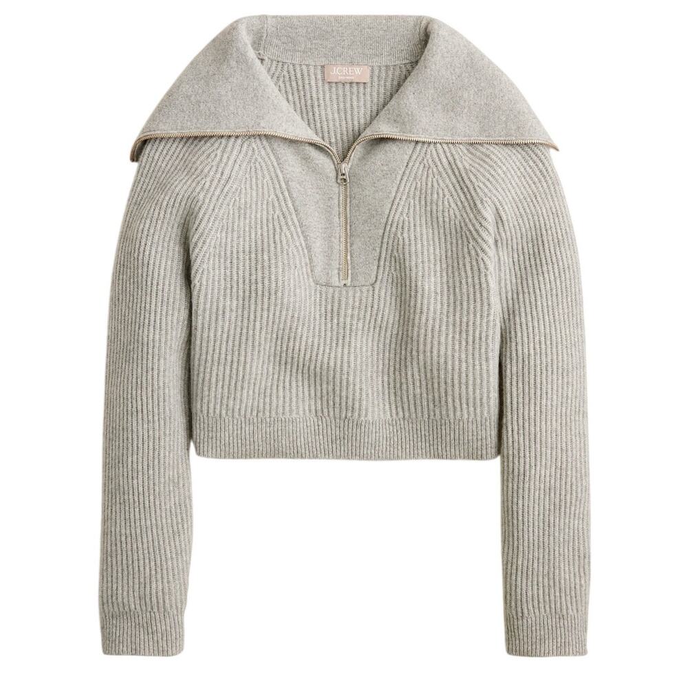 J.Crew Ribbed Heather Grey Wide Collar Half Zip Sweater Size XXL